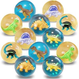 ArtCreativity High Bounce Balls with 3D Dinosaur Inside, Set of 12, Dino High Bounce Balls for Kids, Outdoor Toys for Encouraging Active Play, Dinosaur Party Favors & Pinata Stuffers for Boys & Girls(Dinosaur Assortment 1)