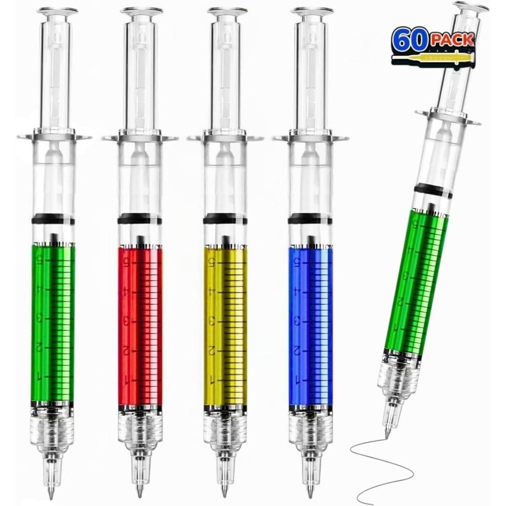 imageArtCreativity 60 Pack Syringe Pens for Kids Retractable Fun Assorted Color Pens for Nurse Party Favors Goodie Bag Fillers Cool Nursing Student School Supplies  for Boys ampamp Girls