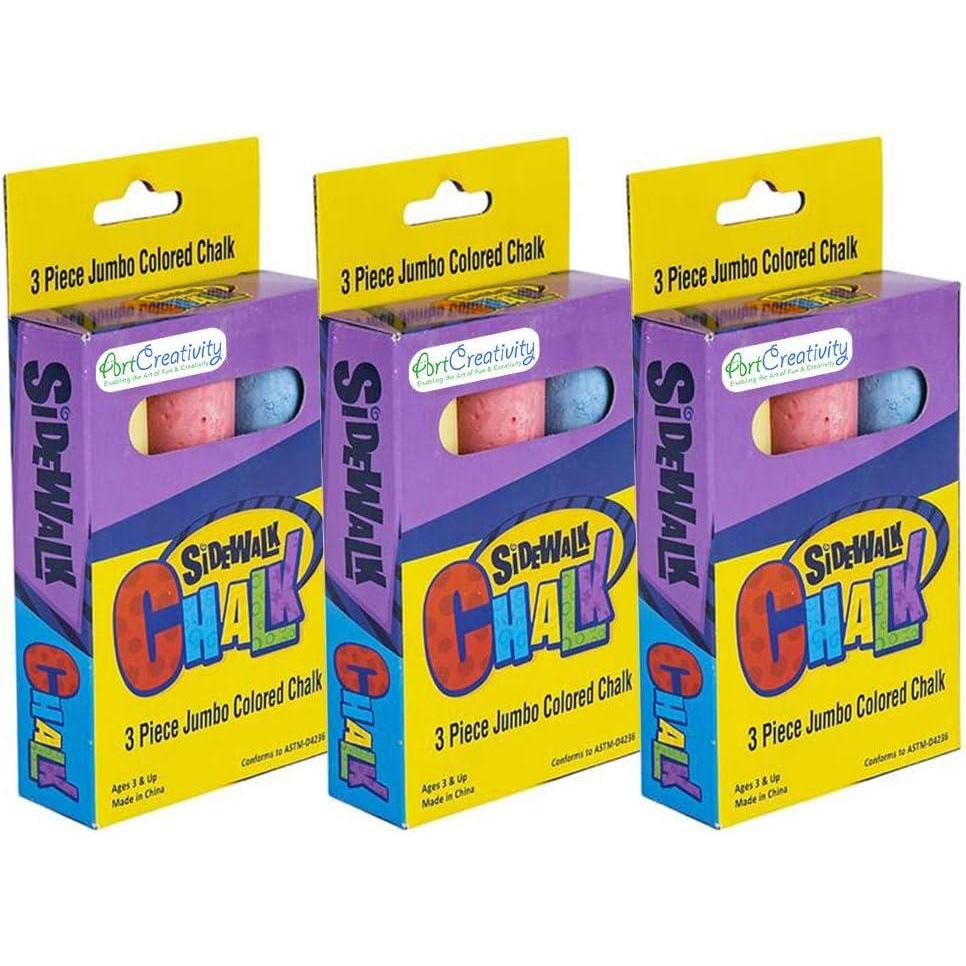 imageArtCreativity Jumbo Chalk Set for Kids 3 Boxes Each Box with 3 Chalk Sticks NonToxic Dust Free and Washable for Driveway Pavement Outdoors Great Arts ampamp Crafts Gift Birthday Party Favors