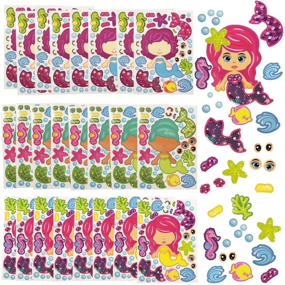 imageArtCreativity Make Your Own Mermaid Sticker Set 24 Sheets Customizable Mermaid Stickers for Girls Fun Crafts Classroom Activity Goodie Bag Fillers Teacher Reward