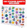 ArtCreativity 1000+ Space Stickers for Kids, 100 Bulk Stickers Sheets, Arts & Crafts Supplies, Space Party Favors, Includes Planet Moon Rocket Astronaut Sticker for Kids, Teens, Toddlers, Boys & Girls
