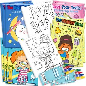 ArtCreativity Dental Coloring Book Kit for Kids – Includes 12 Mini Coloring Books and 12 Boxes of 4 Crayons Each – Fun Birthday Party Favors, Party Supplies, Great Gift Idea for Boys & Girls.