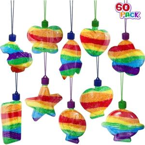 ArtCreativity Sand Art Bottle Necklaces Assortment for Kids, Bulk Pack of 60, Collection of Sand Art Craft Bottle Necklaces, Fun Party Supplies & Favors for Boys and Girls – Sand Sold Separately