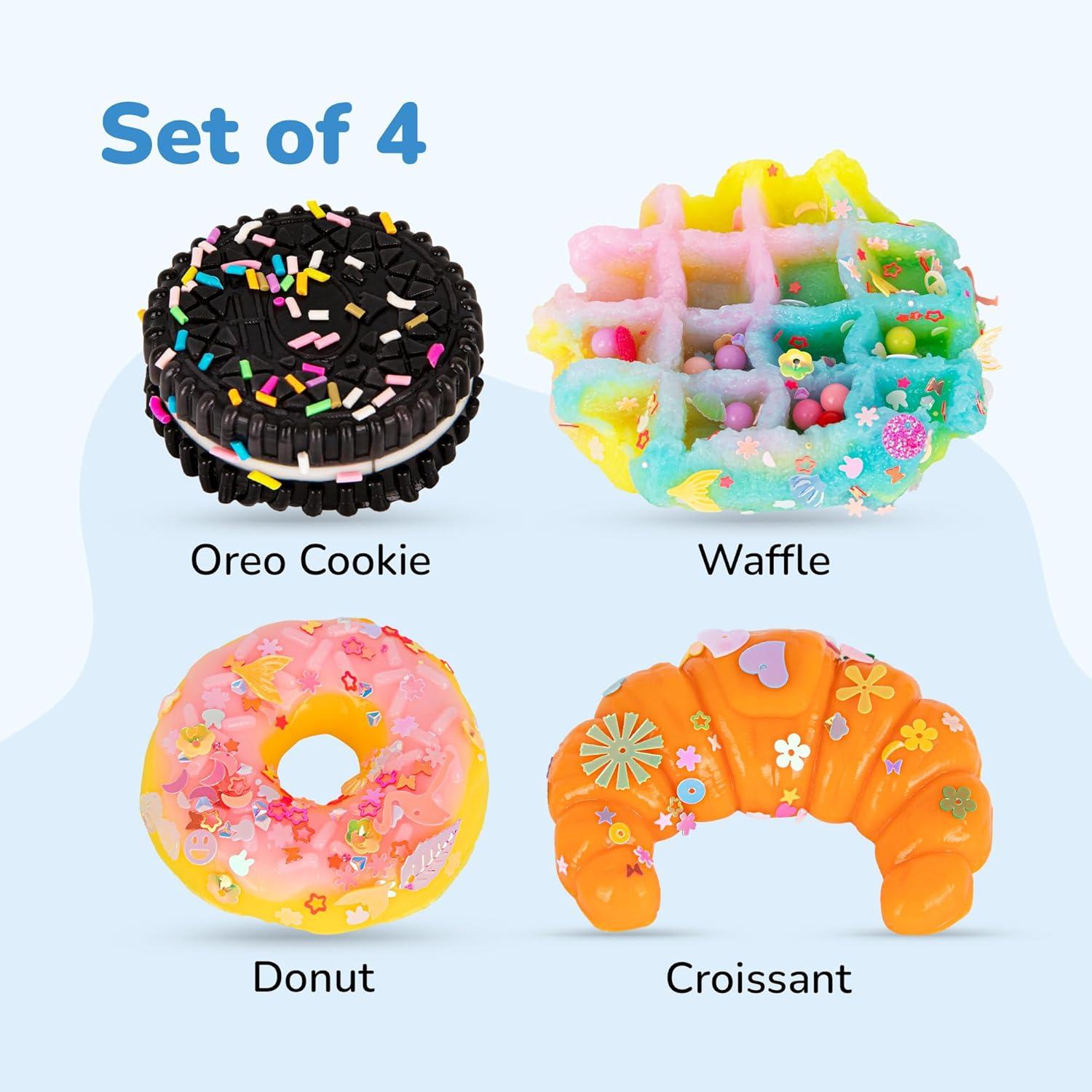 imageArtCreativity Squishy Treats Fidget Toys for Kids and Adults  4 Pack  Super Soft Squishy Dessert Include Sandwich Cookie Donut Croissant and Waffle  Squeeze Toys for Stress Relief and AnxietySquishy Treats