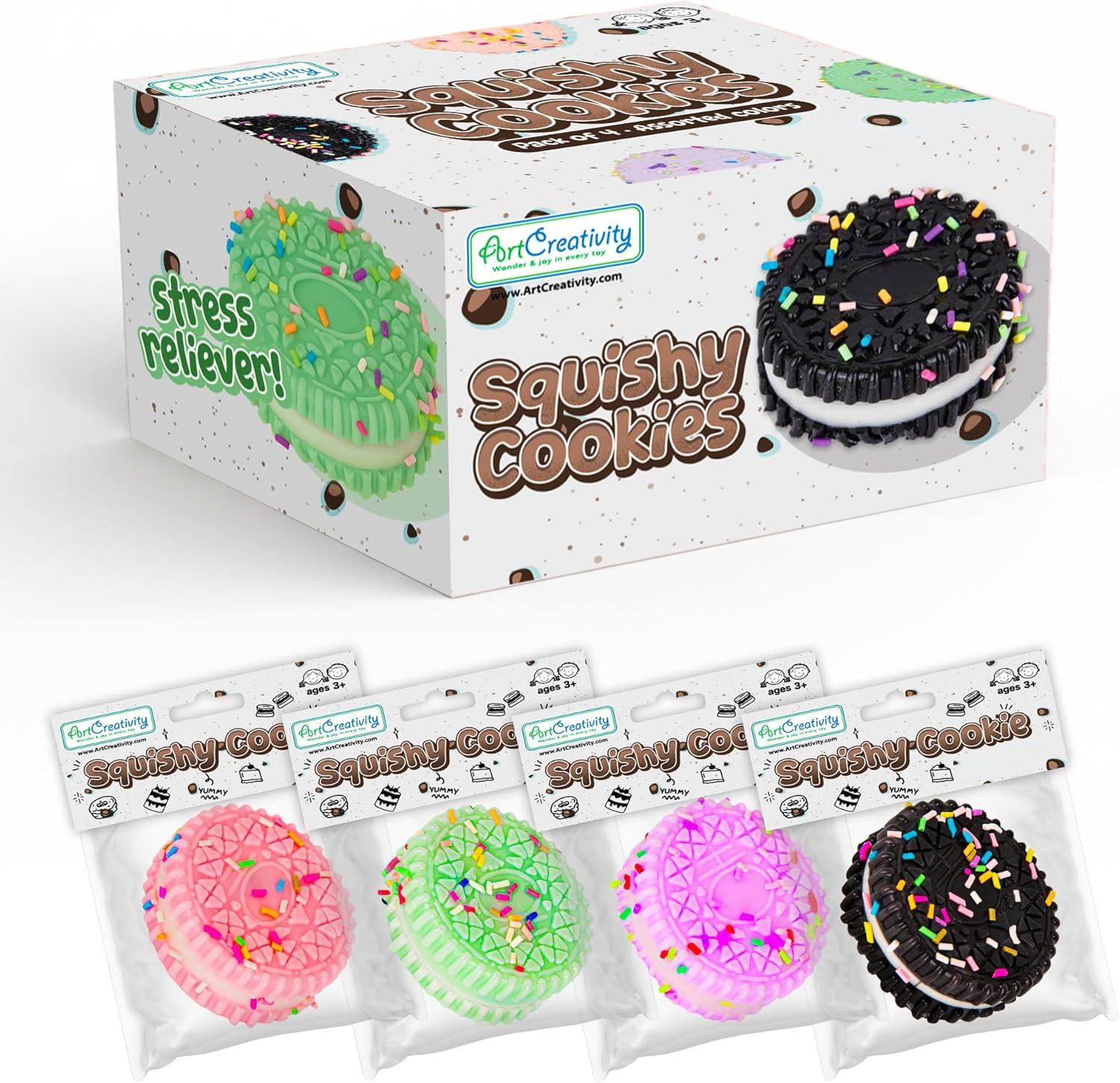 imageArtCreativity Squishy Treats Fidget Toys for Kids and Adults  4 Pack  Super Soft Squishy Dessert Include Sandwich Cookie Donut Croissant and Waffle  Squeeze Toys for Stress Relief and AnxietySquishy Cookies