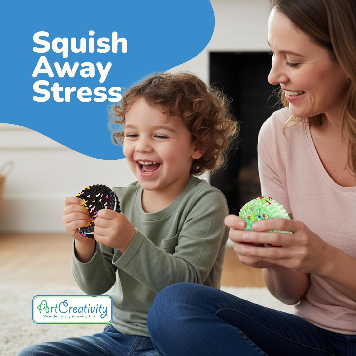 imageArtCreativity Squishy Treats Fidget Toys for Kids and Adults  4 Pack  Super Soft Squishy Dessert Include Sandwich Cookie Donut Croissant and Waffle  Squeeze Toys for Stress Relief and AnxietySquishy Cookies