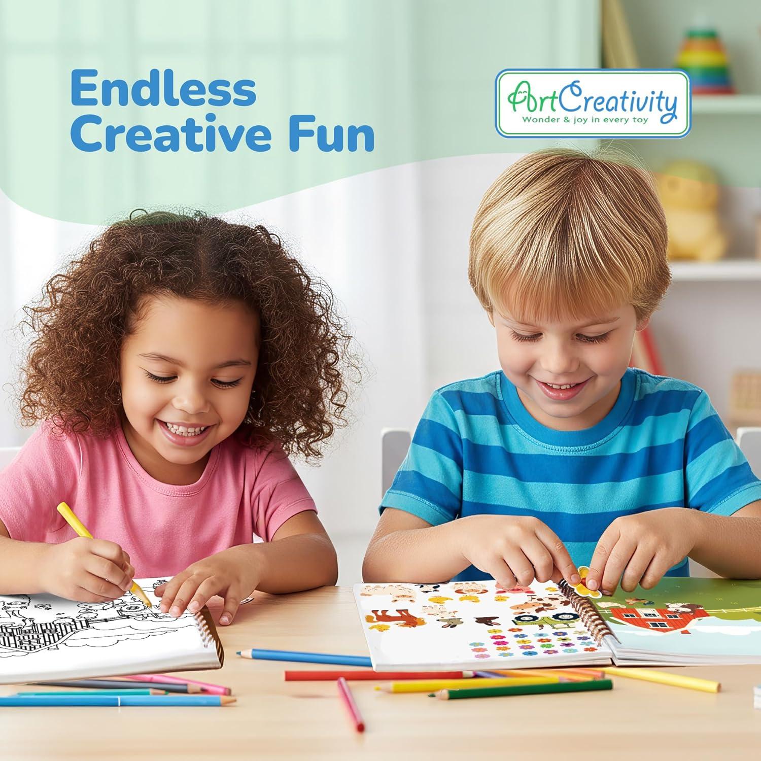 imageArtCreativity Sticker Activity Book for Kids and Adults  600 Creative Stickers 12 Unique Scenes ampamp Coloring Book Pages  Toddler Road Airplane Travel Essentials  Fun Craft Gift for Boys and Girls