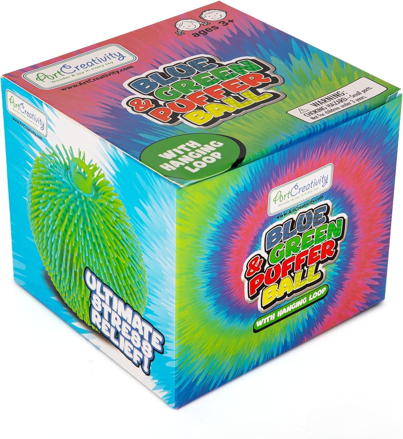 imageArtCreativity Tie Dye Puffer Ball With Hanging Loop 6 Inch Spiky Stress Relief Squeeze Fidget Toy for Kids Calming Sensory Toy for Autistic Children Party FavorBlue  Green