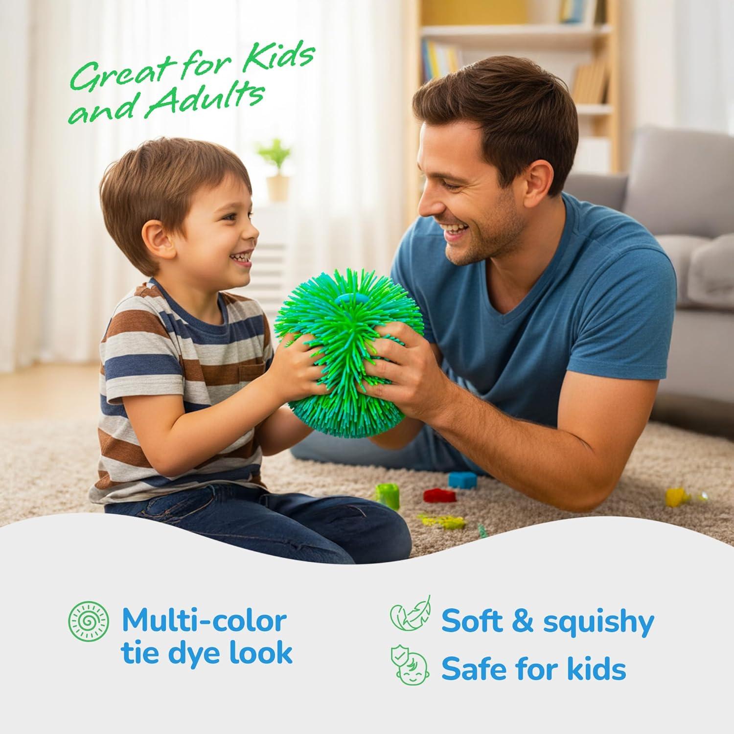 imageArtCreativity Tie Dye Puffer Ball With Hanging Loop 6 Inch Spiky Stress Relief Squeeze Fidget Toy for Kids Calming Sensory Toy for Autistic Children Party FavorBlue  Green