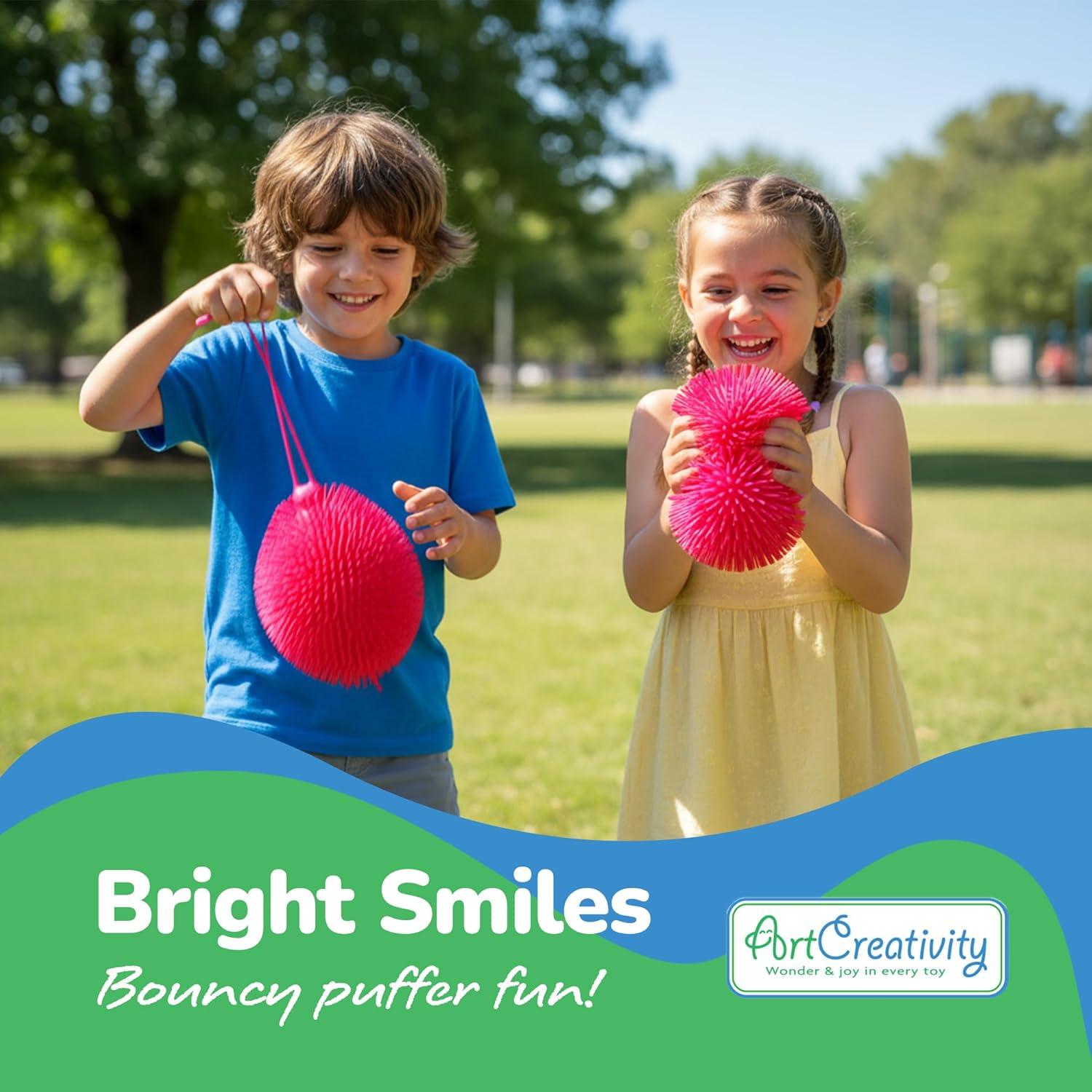 imageArtCreativity Tie Dye Puffer Ball With Hanging Loop 6 Inch Spiky Stress Relief Squeeze Fidget Toy for Kids Calming Sensory Toy for Autistic Children Party FavorRed  Purple