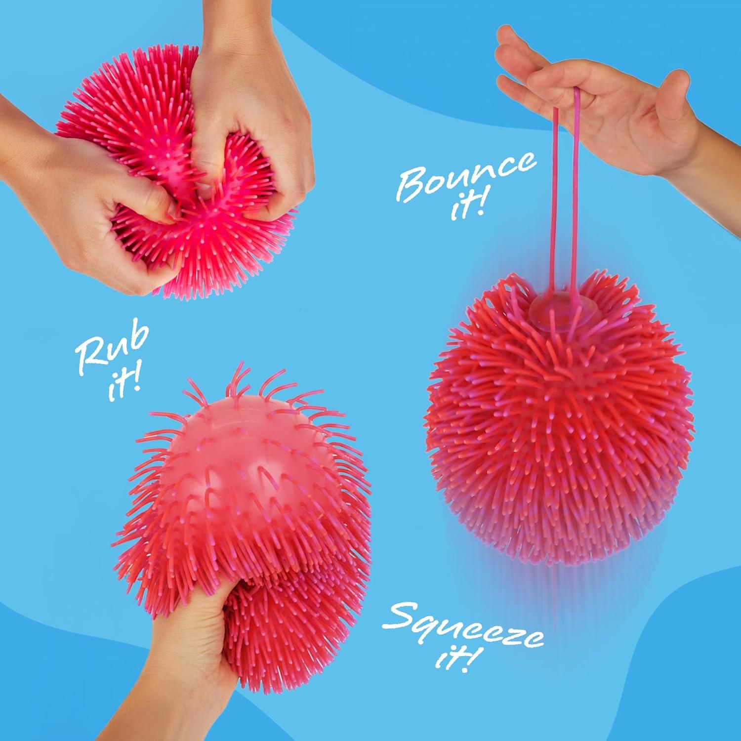 imageArtCreativity Tie Dye Puffer Ball With Hanging Loop 6 Inch Spiky Stress Relief Squeeze Fidget Toy for Kids Calming Sensory Toy for Autistic Children Party FavorRed  Purple