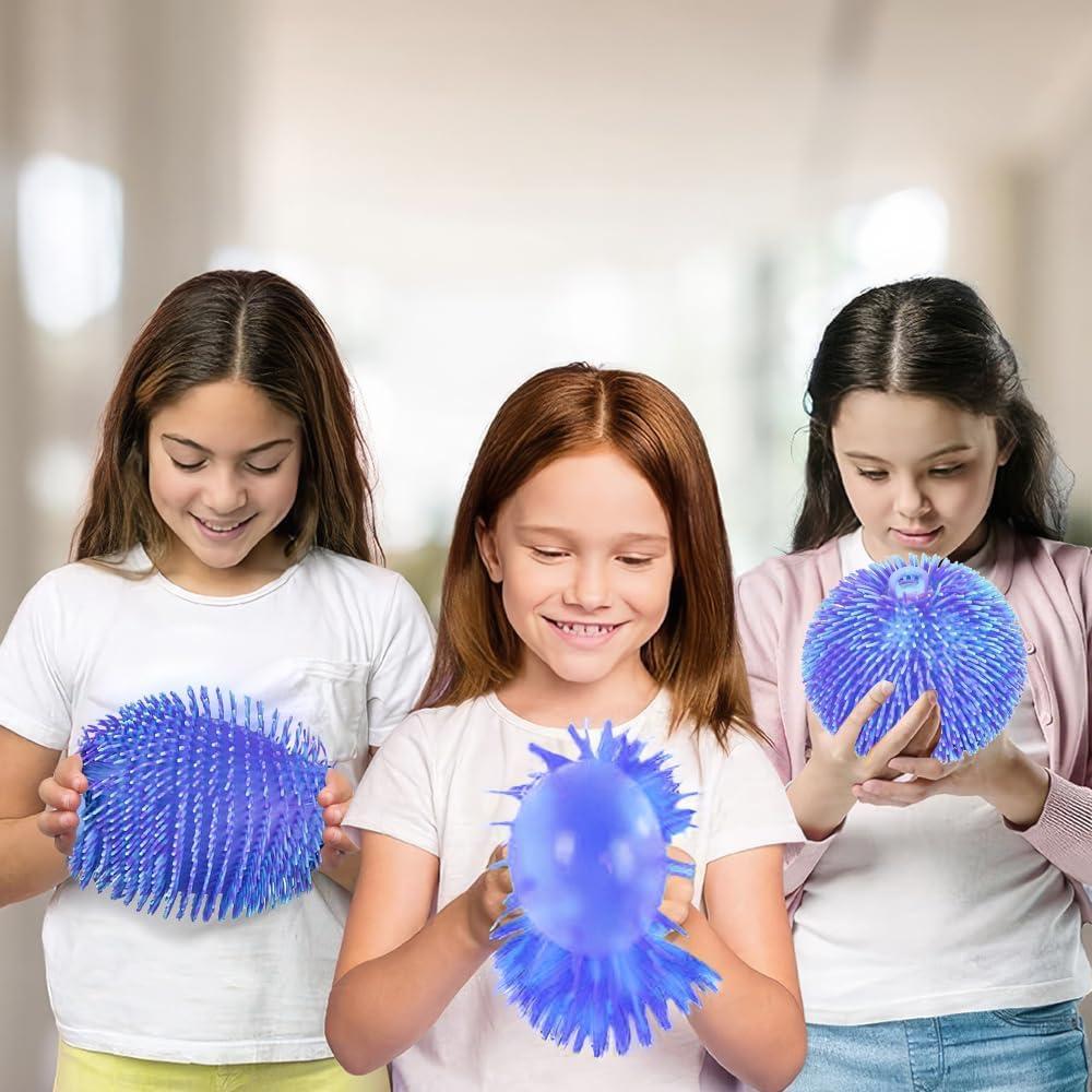 imageArtCreativity Tie Dye Puffer Ball With Hanging Loop 6 Inch Spiky Stress Relief Squeeze Fidget Toy for Kids Calming Sensory Toy for Autistic Children Party FavorPurple  Blue