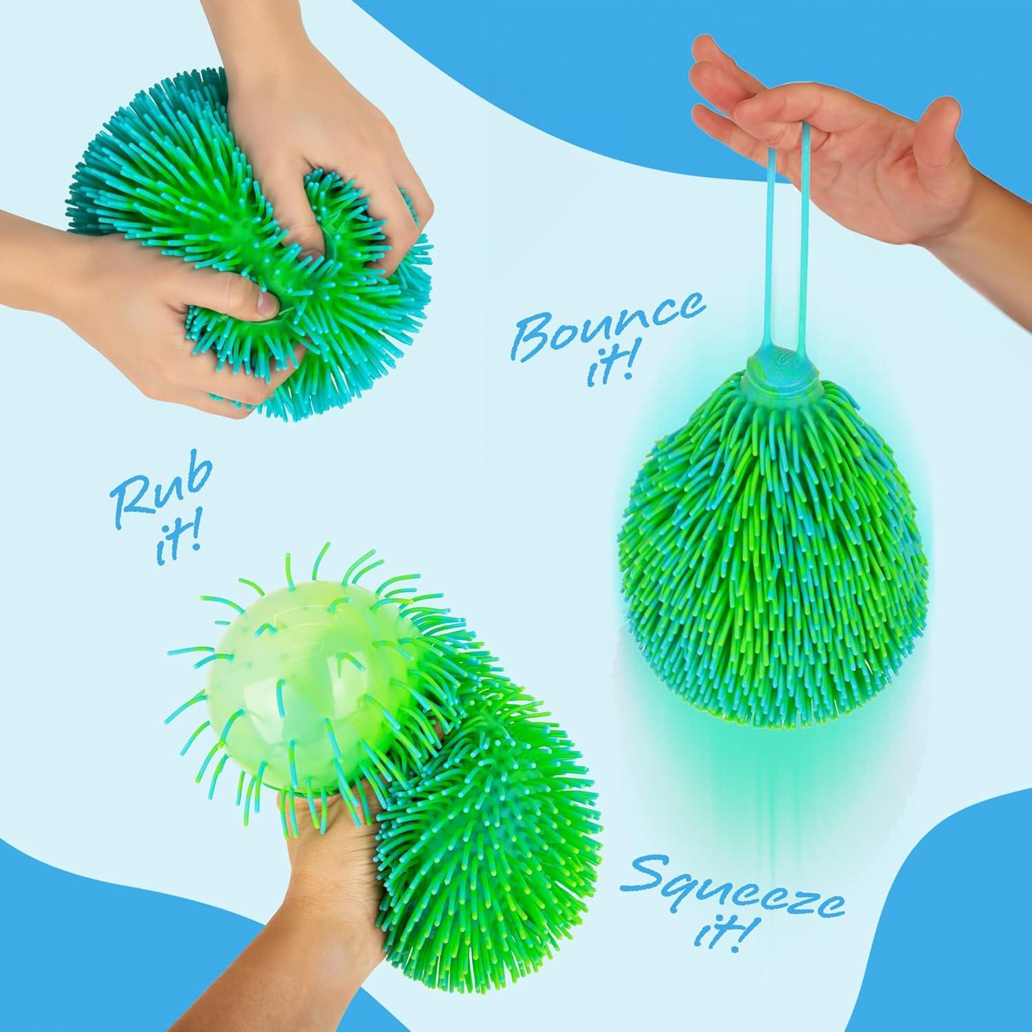 imageArtCreativity Tie Dye Puffer Ball With Hanging Loop 6 Inch Spiky Stress Relief Squeeze Fidget Toy for Kids Calming Sensory Toy for Autistic Children Party FavorBlue  Green