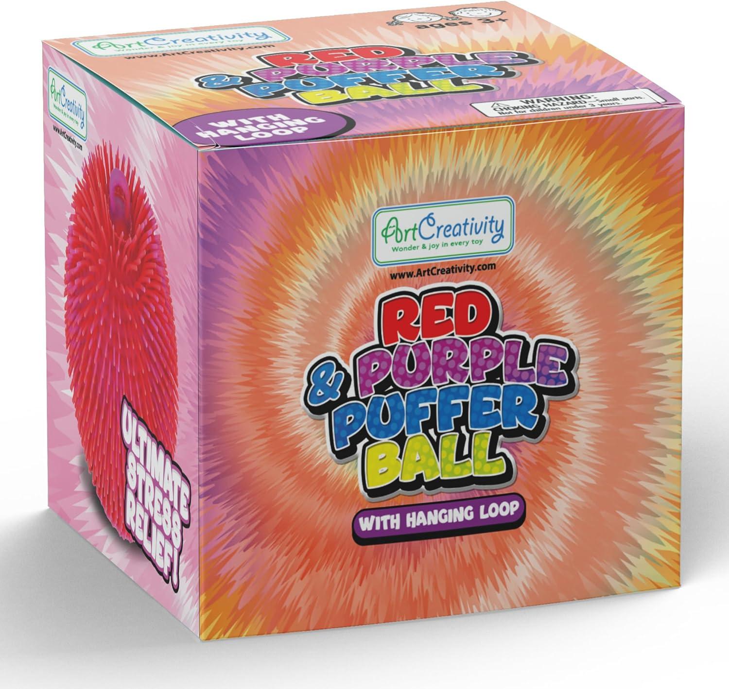 imageArtCreativity Tie Dye Puffer Ball With Hanging Loop 6 Inch Spiky Stress Relief Squeeze Fidget Toy for Kids Calming Sensory Toy for Autistic Children Party FavorRed  Purple