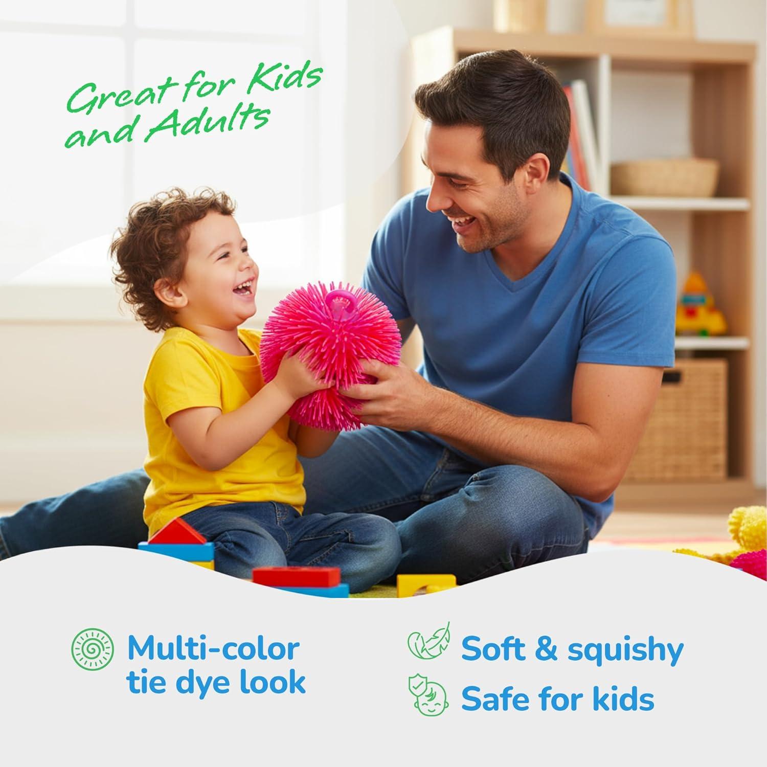 imageArtCreativity Tie Dye Puffer Ball With Hanging Loop 6 Inch Spiky Stress Relief Squeeze Fidget Toy for Kids Calming Sensory Toy for Autistic Children Party FavorRed  Purple