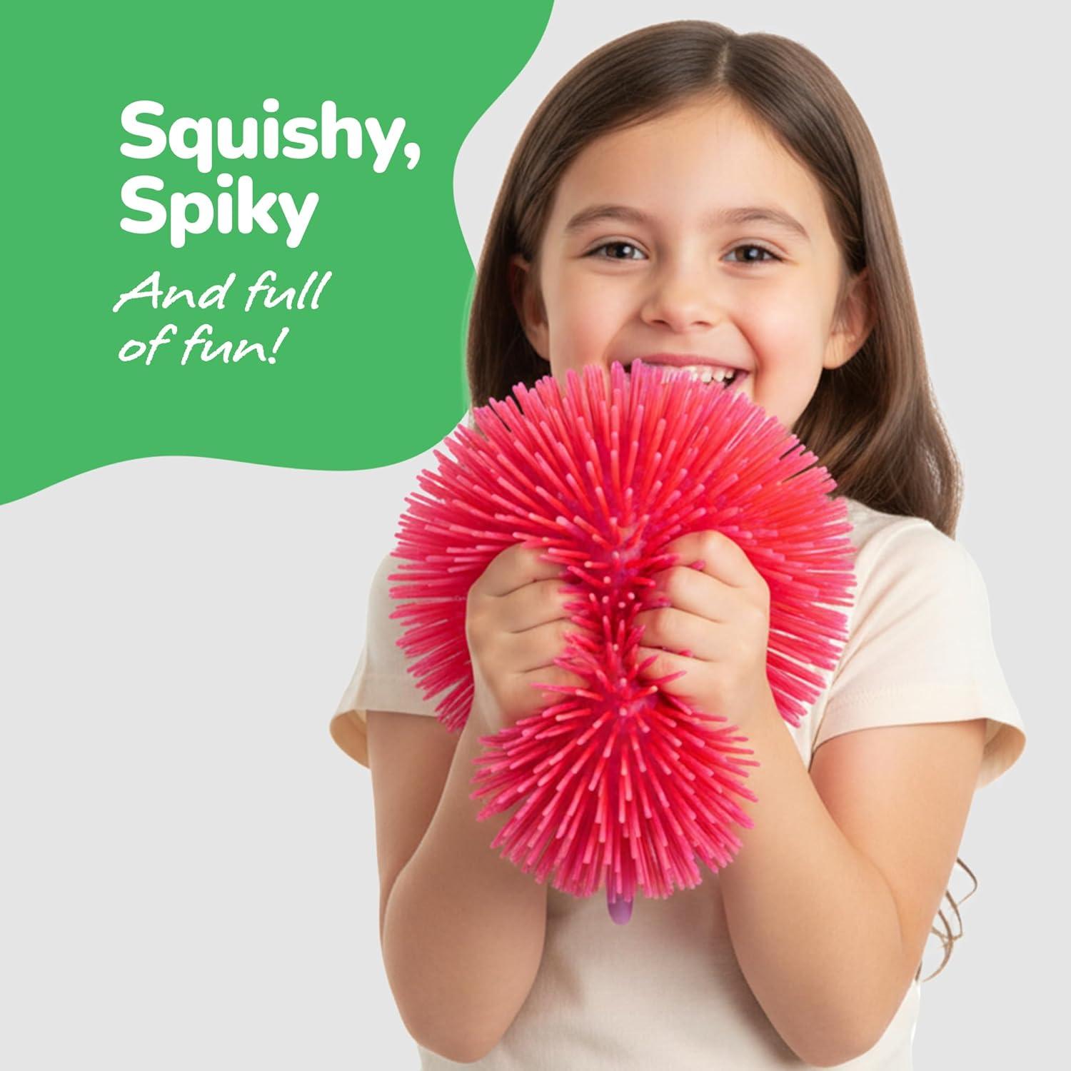 imageArtCreativity Tie Dye Puffer Ball With Hanging Loop 6 Inch Spiky Stress Relief Squeeze Fidget Toy for Kids Calming Sensory Toy for Autistic Children Party FavorRed  Purple