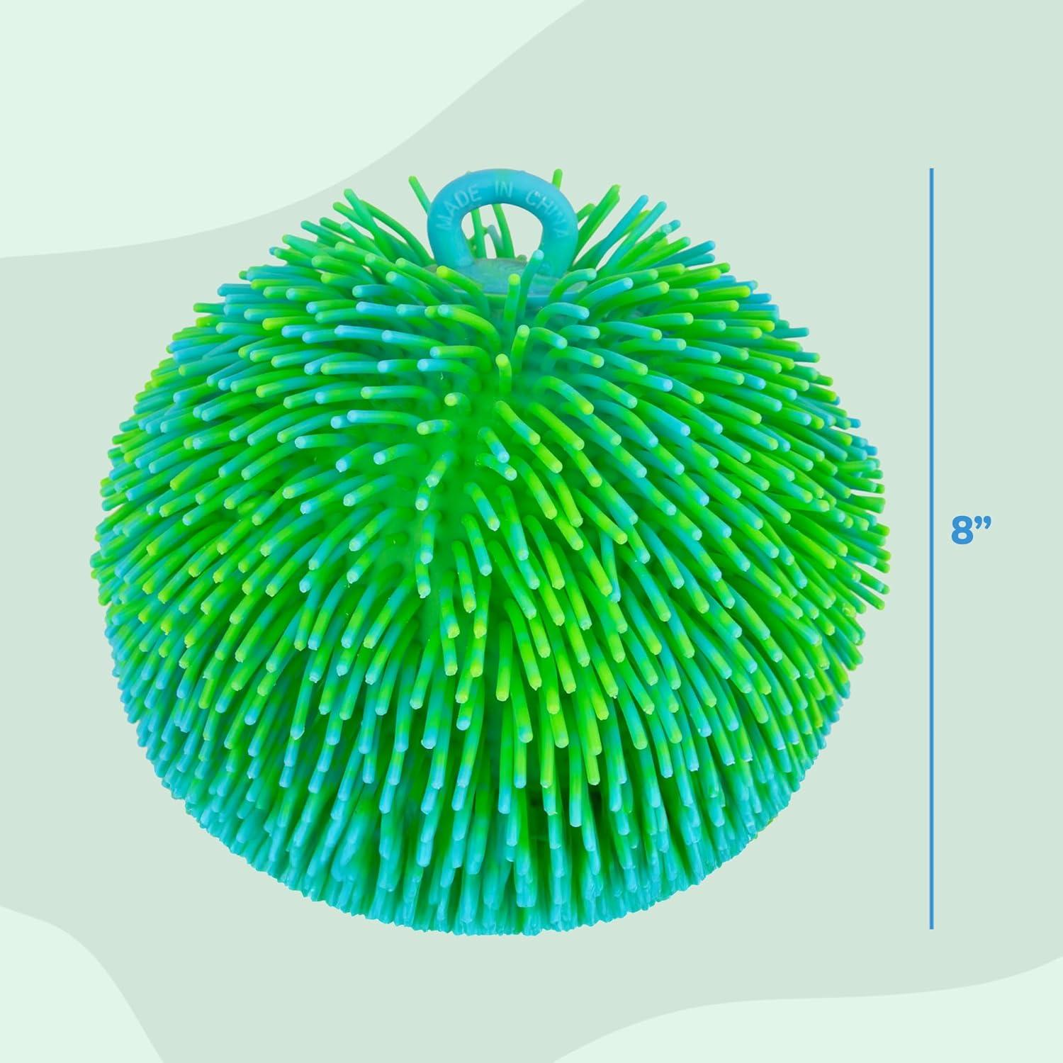 imageArtCreativity Tie Dye Puffer Ball With Hanging Loop 6 Inch Spiky Stress Relief Squeeze Fidget Toy for Kids Calming Sensory Toy for Autistic Children Party FavorBlue  Green