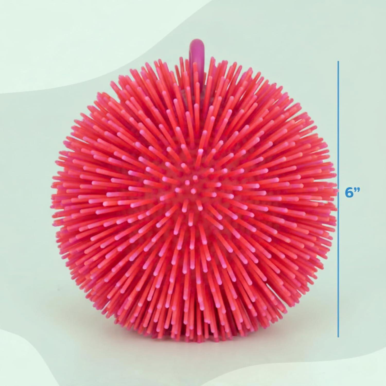 imageArtCreativity Tie Dye Puffer Ball With Hanging Loop 6 Inch Spiky Stress Relief Squeeze Fidget Toy for Kids Calming Sensory Toy for Autistic Children Party FavorRed  Purple