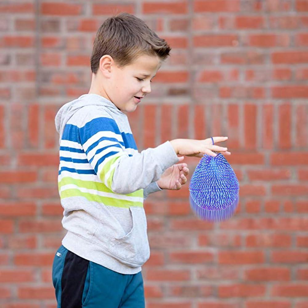 imageArtCreativity Tie Dye Puffer Ball With Hanging Loop 6 Inch Spiky Stress Relief Squeeze Fidget Toy for Kids Calming Sensory Toy for Autistic Children Party FavorPurple  Blue