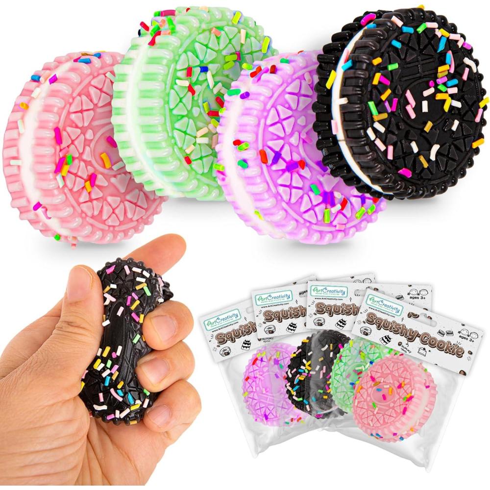 imageArtCreativity Squishy Treats Fidget Toys for Kids and Adults  4 Pack  Super Soft Squishy Dessert Include Sandwich Cookie Donut Croissant and Waffle  Squeeze Toys for Stress Relief and AnxietySquishy Cookies