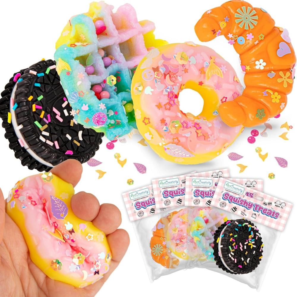imageArtCreativity Squishy Treats Fidget Toys for Kids and Adults  4 Pack  Super Soft Squishy Dessert Include Sandwich Cookie Donut Croissant and Waffle  Squeeze Toys for Stress Relief and AnxietySquishy Treats