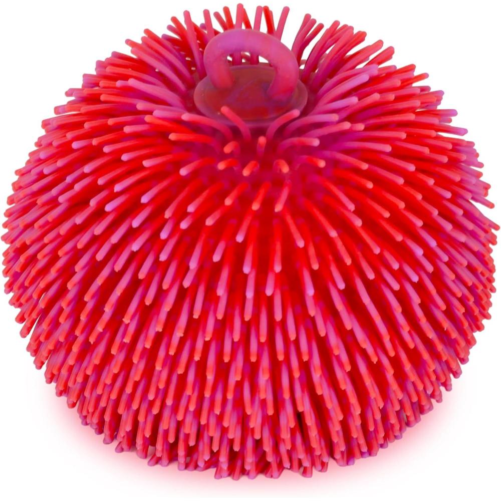 imageArtCreativity Tie Dye Puffer Ball With Hanging Loop 6 Inch Spiky Stress Relief Squeeze Fidget Toy for Kids Calming Sensory Toy for Autistic Children Party FavorRed  Purple