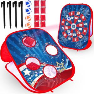 ArtCreativity 2 in 1 Bean Bag Toss Game for Kids and Sticky Ball Darts Game – Outdoor Kids Games Ages 3-4 – Kids Cornhole Game Set with American Patriotic Theme
