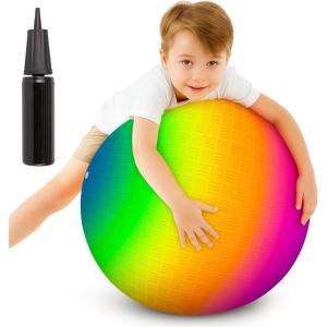 ArtCreativity Rainbow Playground Ball for Kids with Hand Pump, Bouncy 18 Inch Rubber Kick Ball for Backyard, Park & Beach Outdoor Fun, Beautiful Rainbow Colors, Durable Outdoor Toys for Boys & Girls(1 pack)