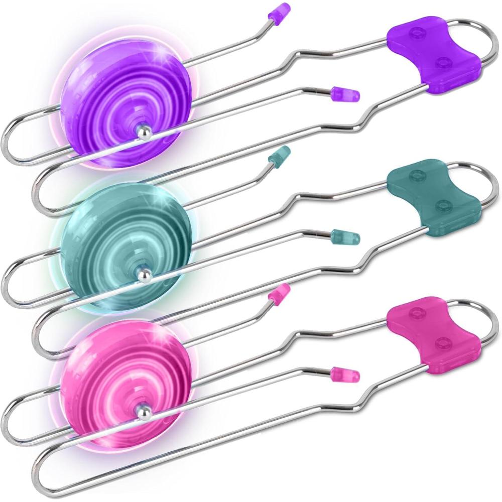 imageArtCreativity Retro Light Up Gyro Wheels Toy 2 Pack 85 Inch Stocking Stuffers Sensory Fidget Toys Kids Classic Vintage Nostalgia Yoyo AutismFriendly Gift Fun for Boys ampamp Girls3 Pack Pink Purple Teal