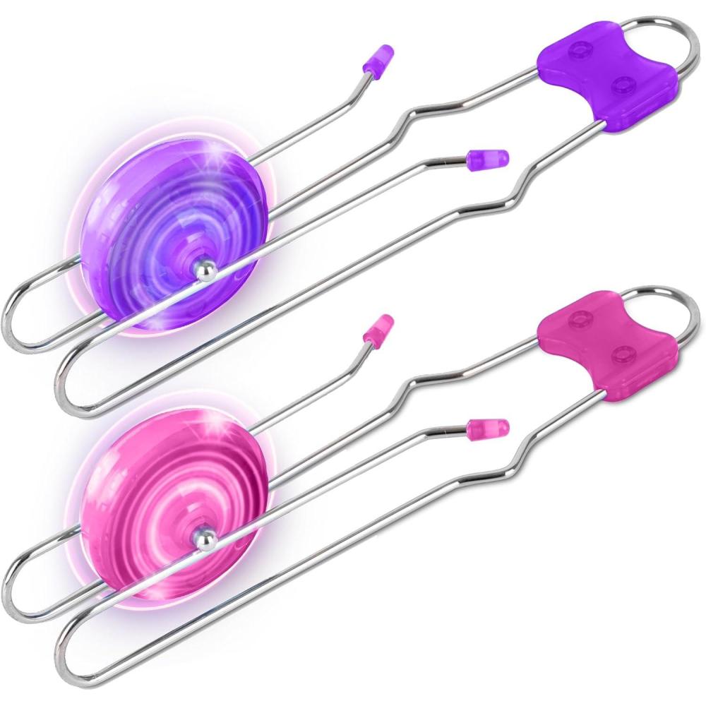 imageArtCreativity Retro Light Up Gyro Wheels Toy 2 Pack 85 Inch Stocking Stuffers Sensory Fidget Toys Kids Classic Vintage Nostalgia Yoyo AutismFriendly Gift Fun for Boys ampamp Girls2 Pack Pink Purple