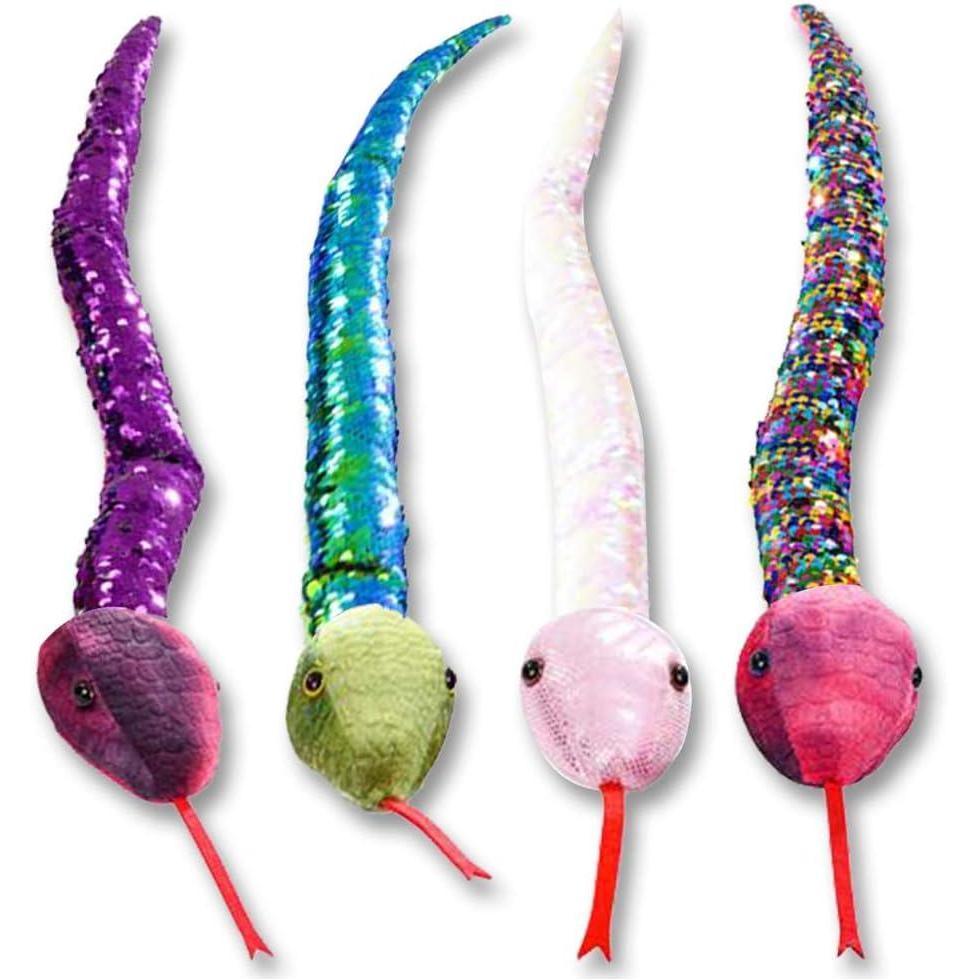 imageArtCreativity Flip Sequin Snake Toys for Kids Set of 4 Plush Snakes with Color Changing Sequins Jungle Party Supplies Animal Birthday Favors for Boys and Girls Cute Nursery Dcor 26 Inches