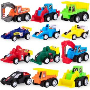 ArtCreativity 12 Pack Mini Construction Vehicles for Kids – Pull Back Toy Cars and Trucks, Fun Prize Box Toys for Toddlers, Great for Party Favors, Birthday Gifts for All Ages
