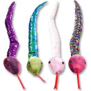 ArtCreativity Flip Sequin Snake Toys for Kids, Set of 4, Plush Snakes with Color Changing Sequins, Jungle Party Supplies, Animal Birthday Favors for Boys and Girls, Cute Nursery Décor, 26 Inches