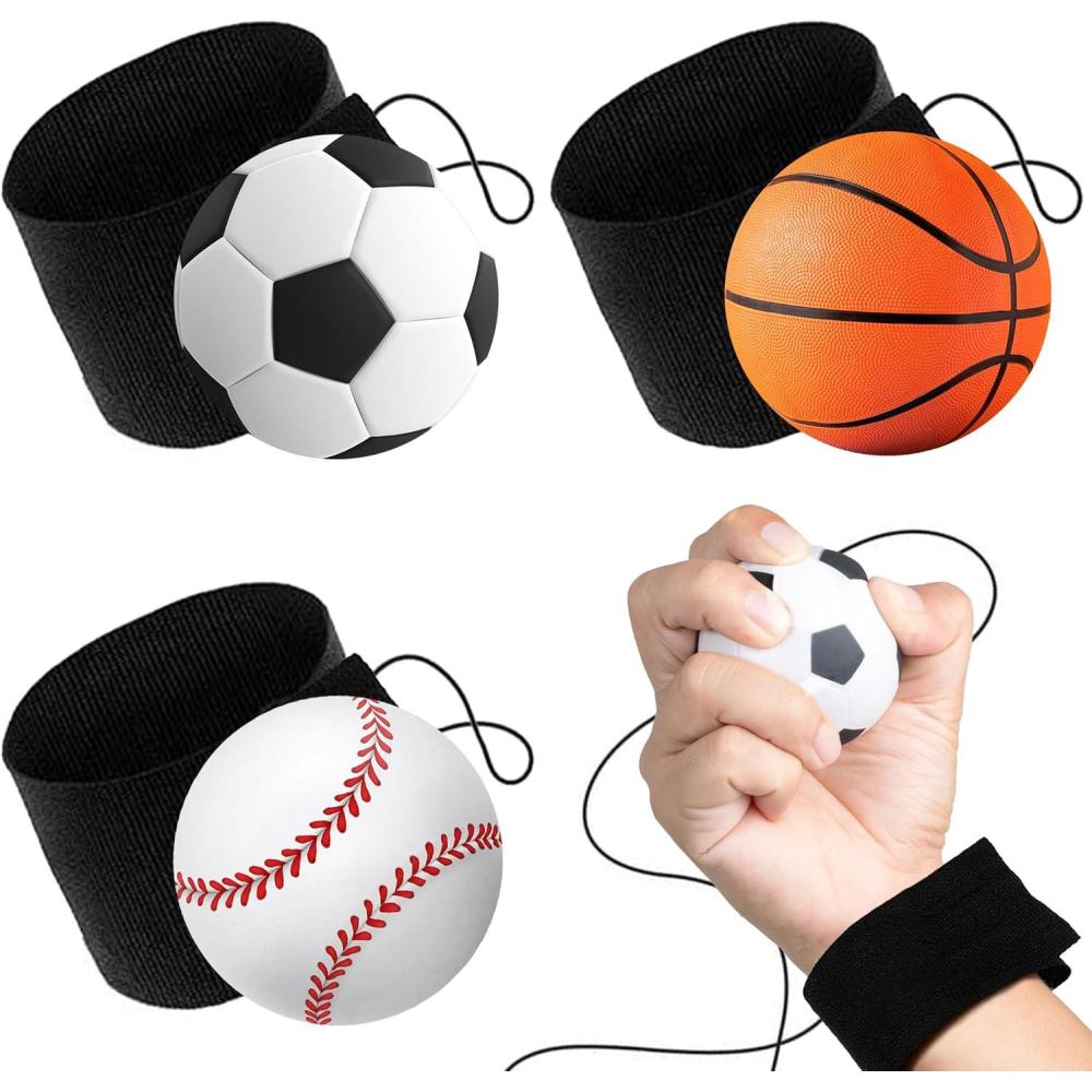 imageArtCreativity 225 Inch Sports Wrist Balls Set of 3 Includes Basketball Baseball and Soccer Ball Wristband Toys Durable Foam String Attached Rebound Balls Party Favor Gift Idea for Kids