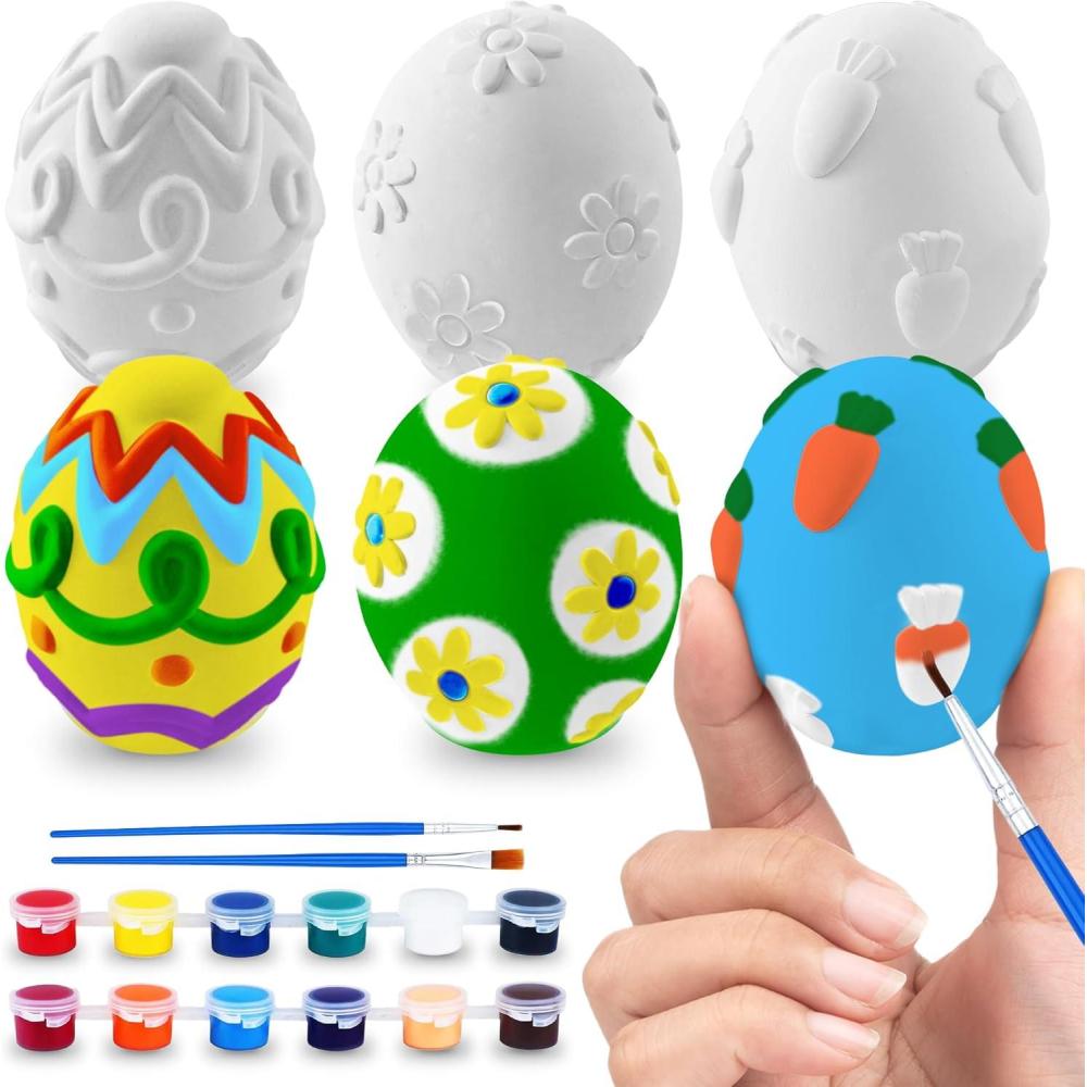 image:imageArtCreativity 3D Easter Egg Painting Kit Easter Craft Kit Includes Molds Paint Brushes for Kids amp Adults Ceramic Plaster Painting Kit DIY Gifts for Spring Basket Stuffers
