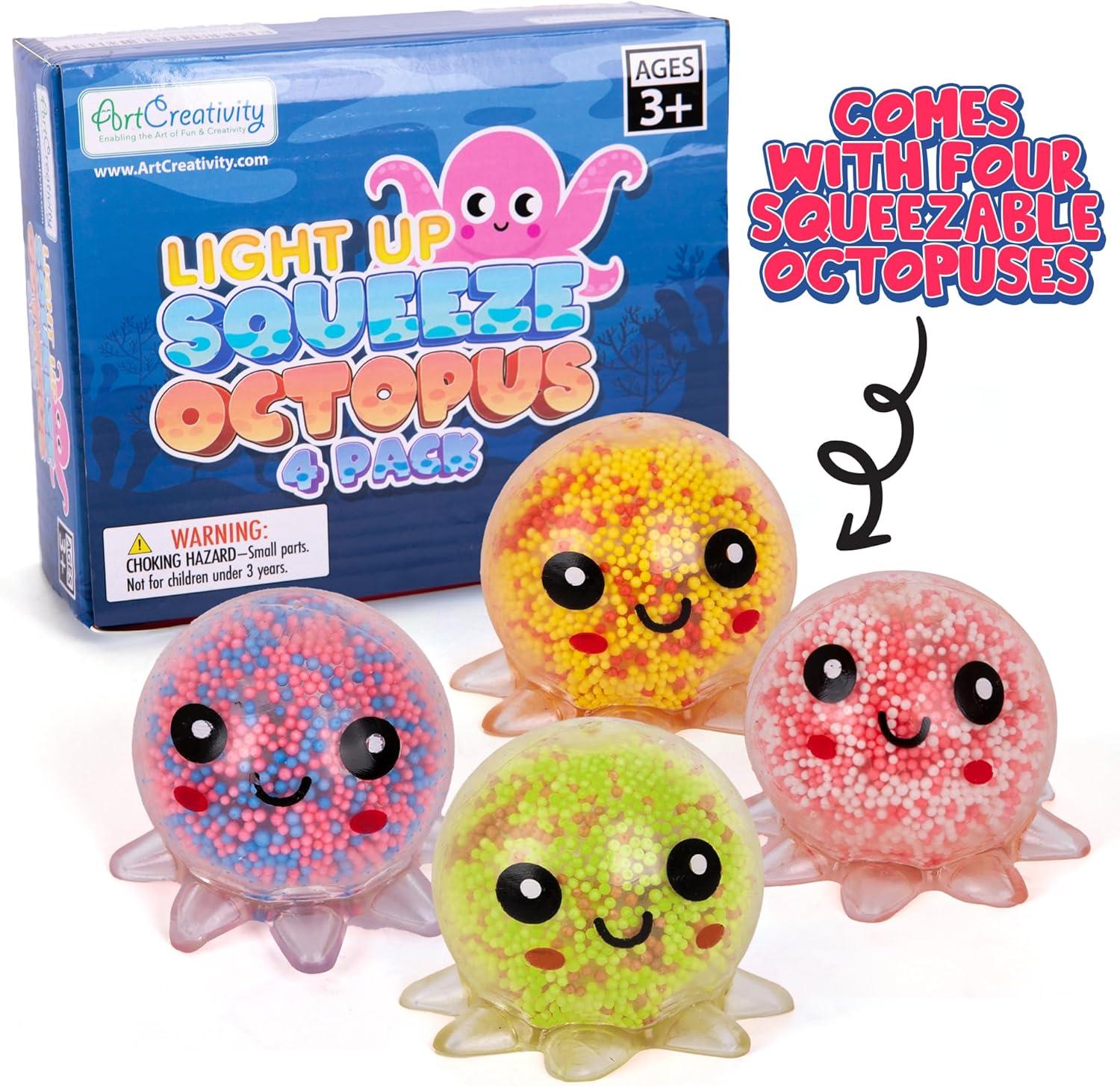 image:imageArtCreativity Jumbo Light Up Squishy Octopus Toys Set of 4 Fidget Sensory Toys for Kids amp Adults Glow in The Dark Toys for Autism ADHD Anxiety Party Favors amp Classroom Rewards