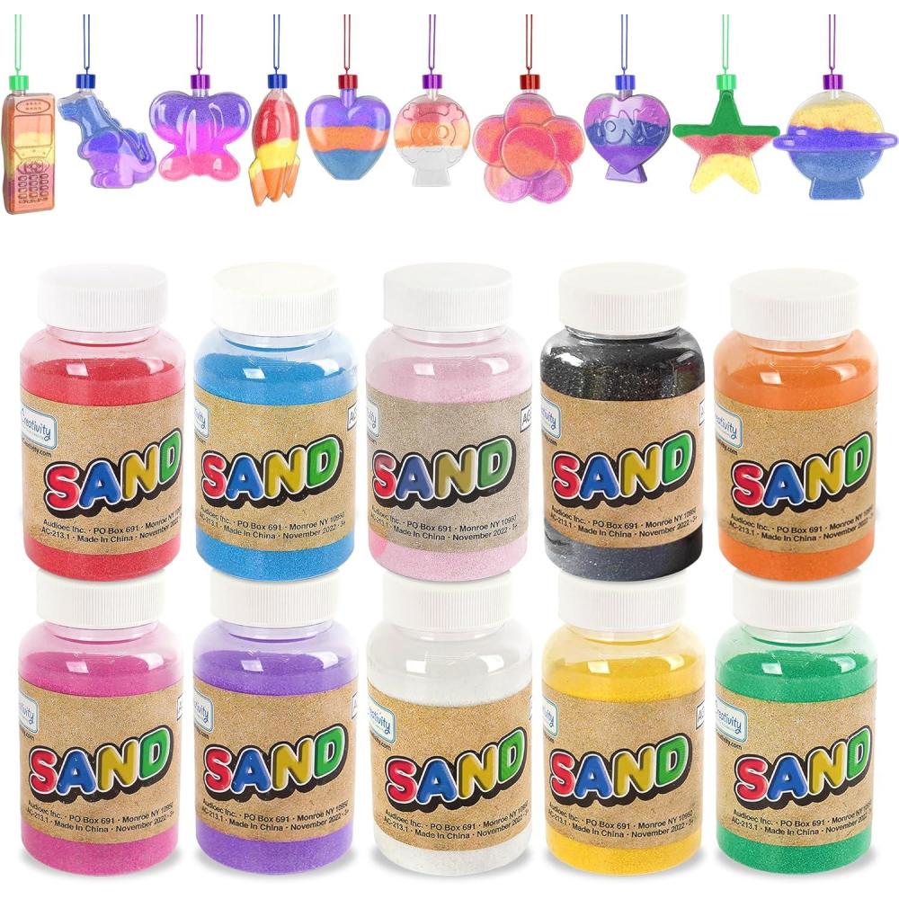image:imageArtCreativity Colored Sand Art Kits for Kids 40Pack Play Sand Set 10 Assorted Colors 8 oz Each 24 Sand Art Bottle Necklaces and 6 Funnels Bulk Sand Art Project Kids Party Crafts for Boys Girls