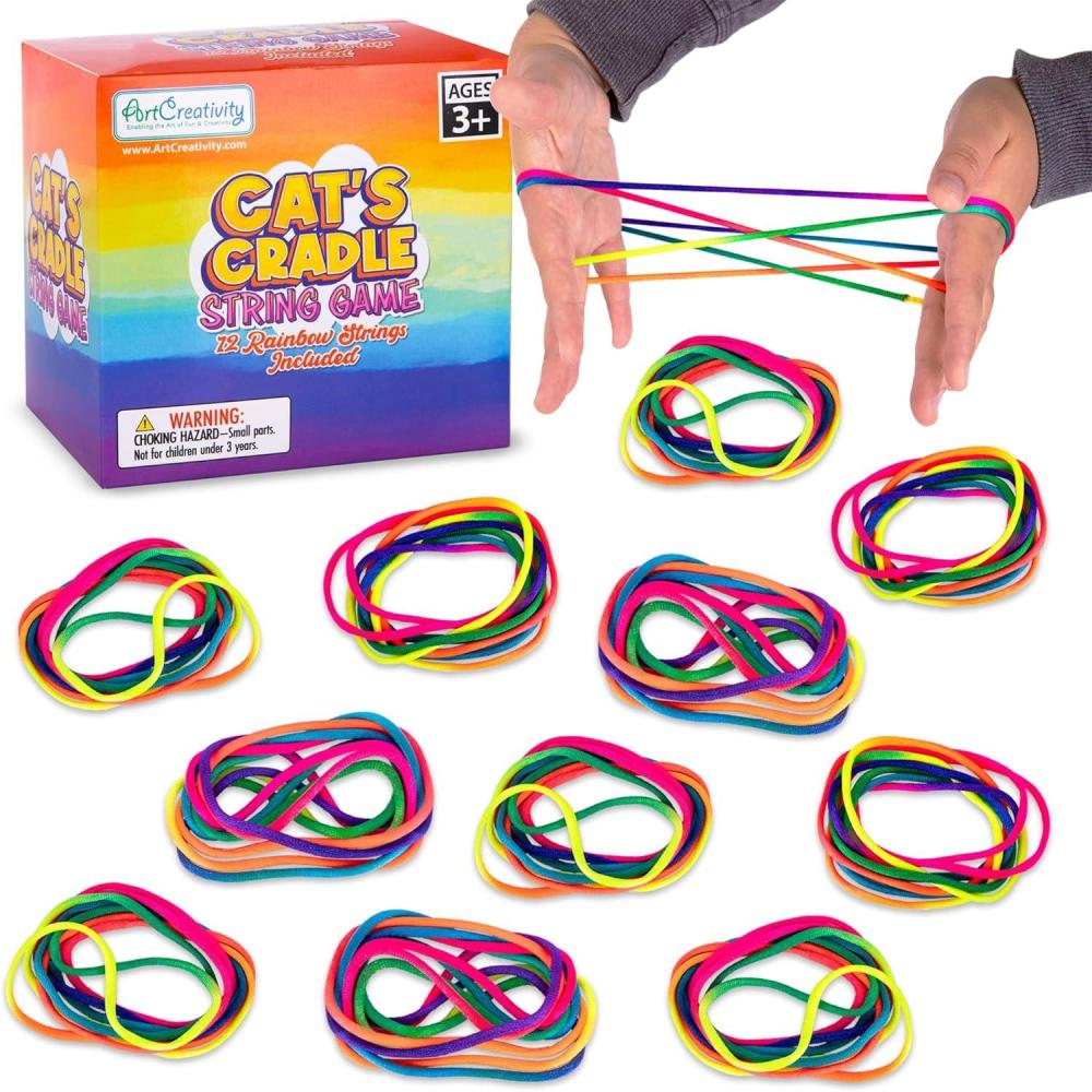 image:imageArtCreativity Set of 12 Cats Cradle String Game  63 Inch Looped Strings for Kids  Vintage Fidget Toys amp Retro Puzzle Game  Colorful Strings in Yellow Green Purple Pink Blue  Ages 5