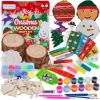 ArtCreativity Christmas Wooden Ornament Craft – Includes 28 Ornaments, Wooden Painting Craft Kit for Kids & Adults with Wood Slices, Xmas Shapes, Glow in The Dark Paint, Glitter Glue, and Google Eyes