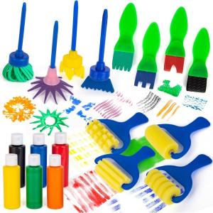 ArtCreativity Kids Paint Set with Brushes & Foam Roller – 18 Pcs – Premium Toddler Painting Kit with 6 Paint Bottles – Develop Fine Motor Skills – Classroom Arts & Crafts Supplies for Kids(small to medium)