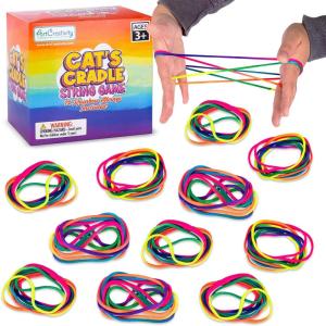ArtCreativity Set of 12 Cat’s Cradle String Game – 63 Inch Looped Strings for Kids – Vintage Fidget Toys & Retro Puzzle Game – Colorful Strings in Yellow, Green, Purple, Pink, Blue – Ages 5+