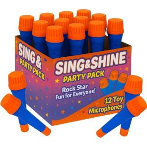ArtCreativity Toy Microphone Set for Kids 5.5 Inch – 12 Count – Pretend Play Plastic Mics for Karaoke Fun – Stage or Costume Prop – Birthday Party Favors, Goody Bag Fillers for Boys, Girls, Toddlers(Blue/Orange)
