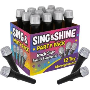 ArtCreativity Toy Microphone Set for Kids 5.5 Inch – 12 Count – Pretend Play Plastic Mics for Karaoke Fun – Stage or Costume Prop – Birthday Party Favors, Goody Bag Fillers for Boys, Girls, Toddlers(Black/Silver)