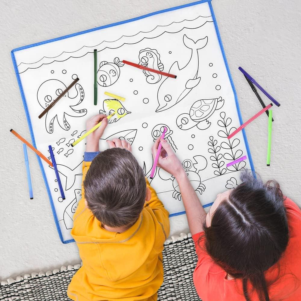 image:imageArtCreativity Aquatic Doodle Mat with 12 Markers Washable Doodle Mat for Kids with Sea Creature Outlines Reusable Coloring Mat for Kids Doodle Play Mat for Hours of Fun 195 x 195 Inches
