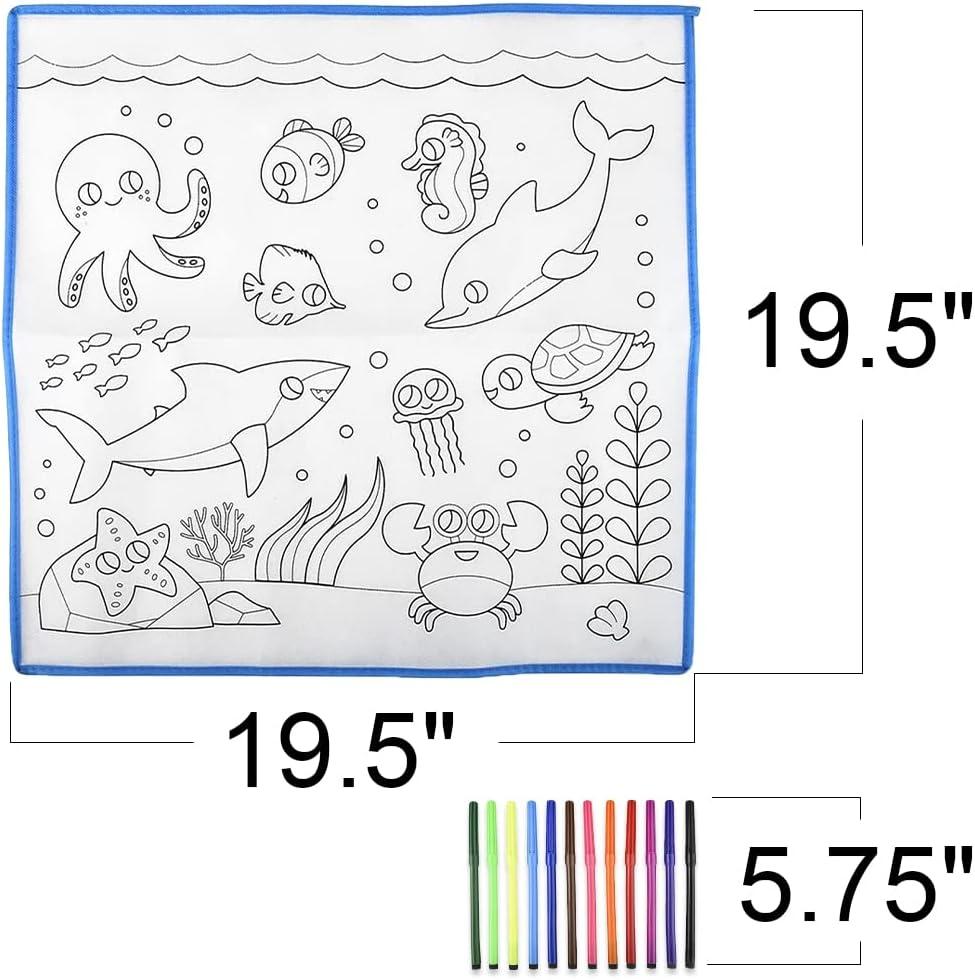 image:imageArtCreativity Aquatic Doodle Mat with 12 Markers Washable Doodle Mat for Kids with Sea Creature Outlines Reusable Coloring Mat for Kids Doodle Play Mat for Hours of Fun 195 x 195 Inches