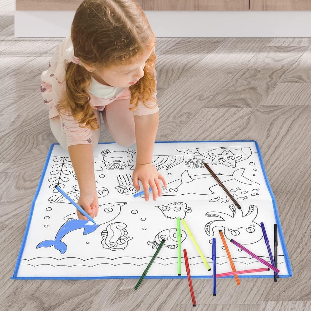 image:imageArtCreativity Aquatic Doodle Mat with 12 Markers Washable Doodle Mat for Kids with Sea Creature Outlines Reusable Coloring Mat for Kids Doodle Play Mat for Hours of Fun 195 x 195 Inches