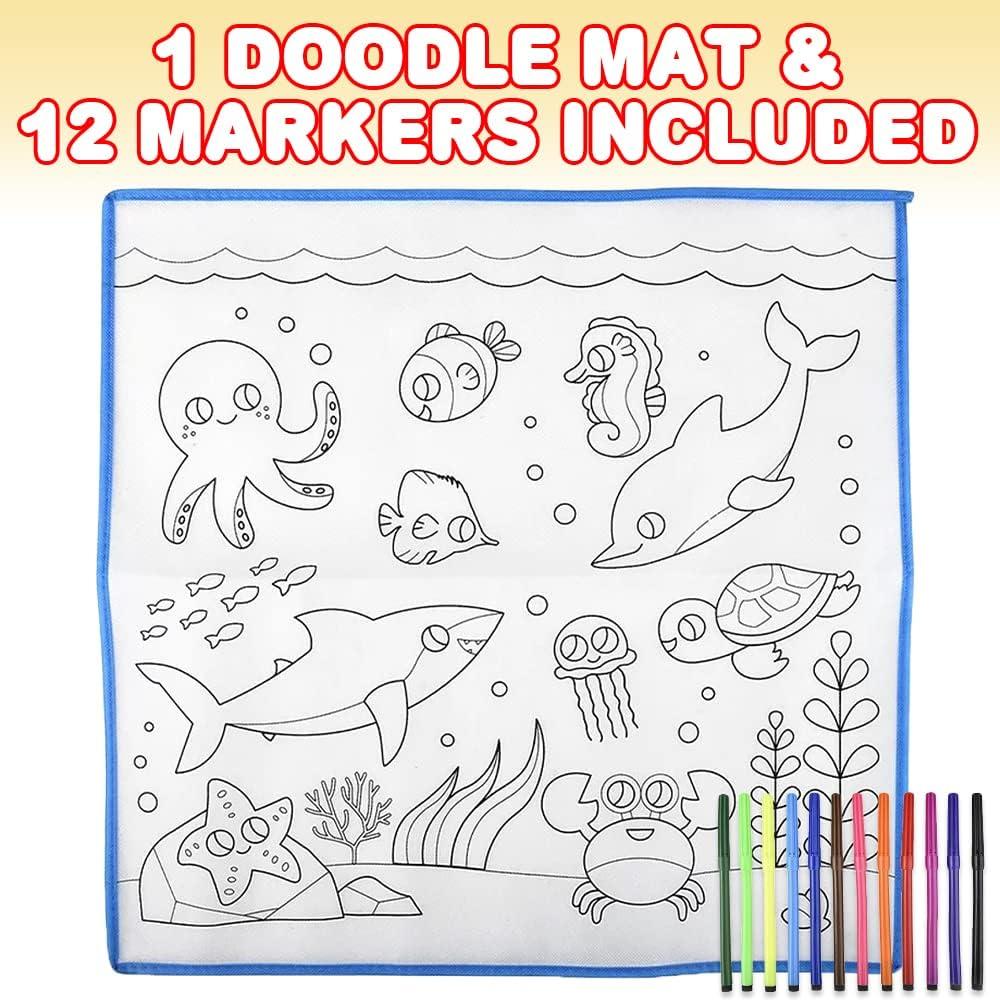 image:imageArtCreativity Aquatic Doodle Mat with 12 Markers Washable Doodle Mat for Kids with Sea Creature Outlines Reusable Coloring Mat for Kids Doodle Play Mat for Hours of Fun 195 x 195 Inches