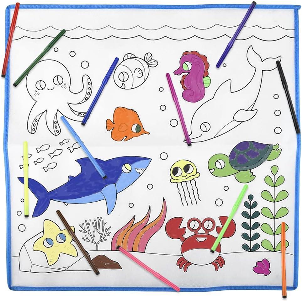 image:imageArtCreativity Aquatic Doodle Mat with 12 Markers Washable Doodle Mat for Kids with Sea Creature Outlines Reusable Coloring Mat for Kids Doodle Play Mat for Hours of Fun 195 x 195 Inches