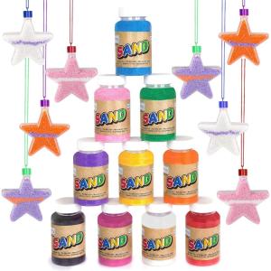ArtCreativity 24pcs Super Pack Sand Art Kits for Kids Includes 10 Big Tubes of Colorful Sand Crafts for Kids & 14 Star Shaped Necklaces – Fun Party Favor, Prize and Crafts for Boys and Girls Ages 3+