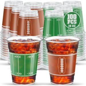 ArtCreativity Football Party Cups – Set of 100 – Football Party Supplies – 16 Ounce Disposable Cups – 2 Designs for Football Party Decorations – Party Cup Set for Championship Game or Birthday(100 Pack)